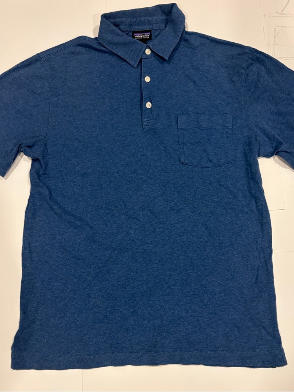 Patagonia Men’s Daily Heathered Blue Polo with Chest Pocket